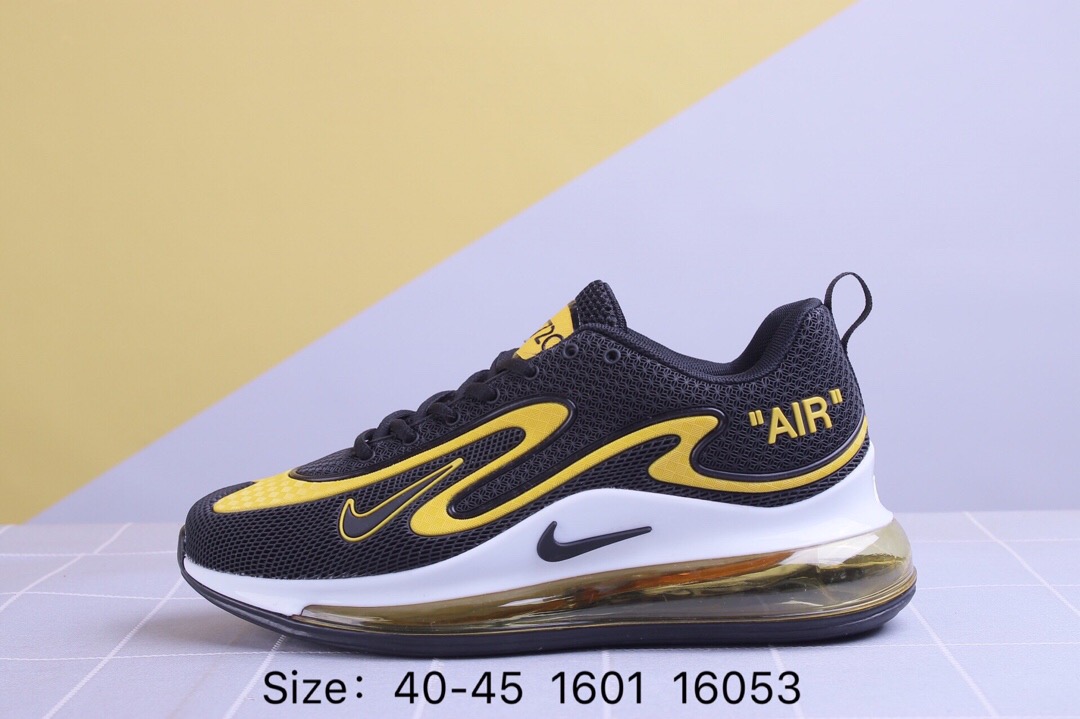 2019 Men Nike Air Max 720 Plastic Black Gold White Shoes - Click Image to Close